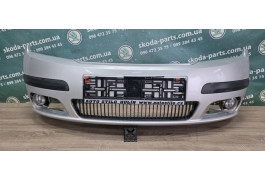 Бампер передній сірий 9102 Skoda Fabia рестайл VAG (6Y0807221AAJ)